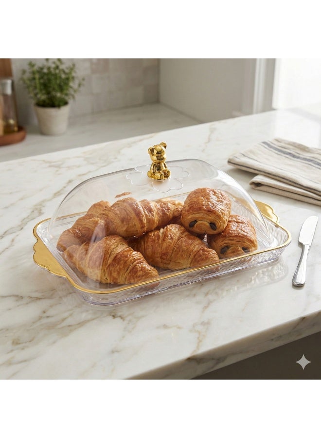 Acrylic Sweets Container with Clear Lid and Decorative Top Handle, Dessert & Cake Serving Tray for Cookies, Pastries, Biscuits and Treats - Image 4