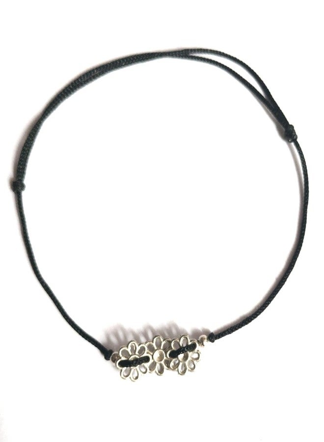 Jyokrish Handmade Adjustable Simple Black Silk dori Three twisted Flower anklet For Women | girls | Nazariya |Payal | Nazar Battu |Free Size |Single Leg - Image 4