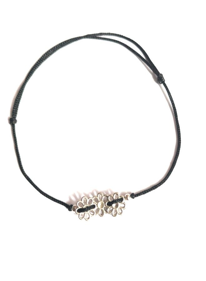 Jyokrish Handmade Adjustable Simple Black Silk dori Three twisted Flower anklet For Women | girls | Nazariya |Payal | Nazar Battu |Free Size |Single Leg - Image 5