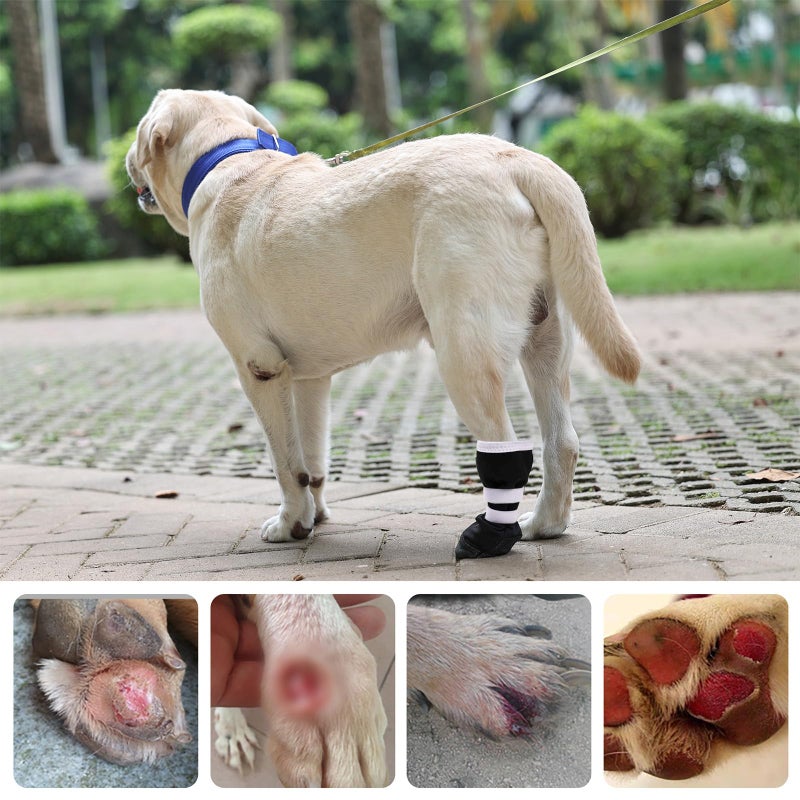 ETIAL Dog Paw Wound Recovery Boot for Injured Paw, Anti-Slip Dog Shoe with Self-Adhesive Strap, Dog Paw Protector for Outdoor Walking & Keep Dogs from Licking Wounds (Black w/White, XL) - Image 4