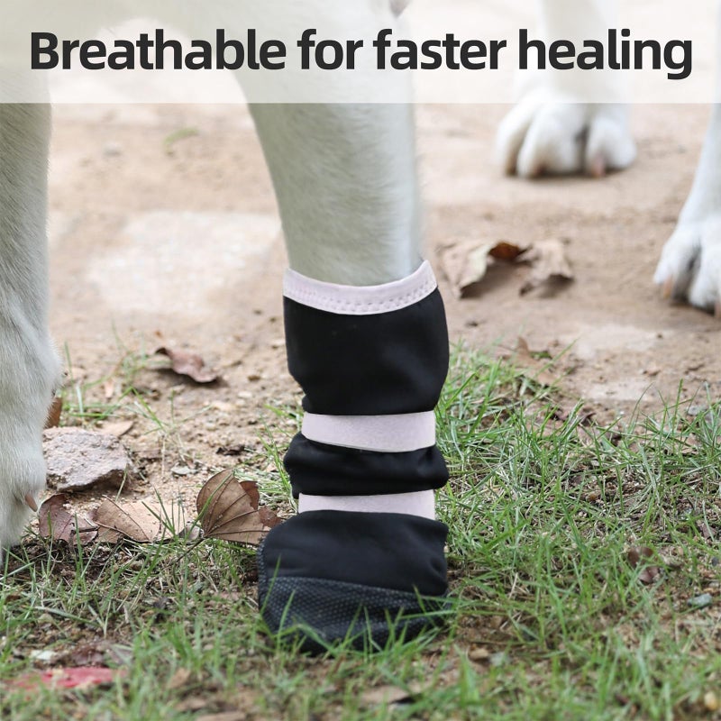 ETIAL Dog Paw Wound Recovery Boot for Injured Paw, Anti-Slip Dog Shoe with Self-Adhesive Strap, Dog Paw Protector for Outdoor Walking & Keep Dogs from Licking Wounds (Black w/White, XL) - Image 5