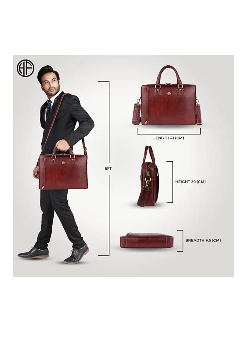 Hammonds Flycatcher  Leather Laptop Bag for Men - Office Bag, Brown - Fits Up to 16 Inch Laptop/MacBook - Shoulder Straps - Laptop Messenger Bag  | Best Price UAE