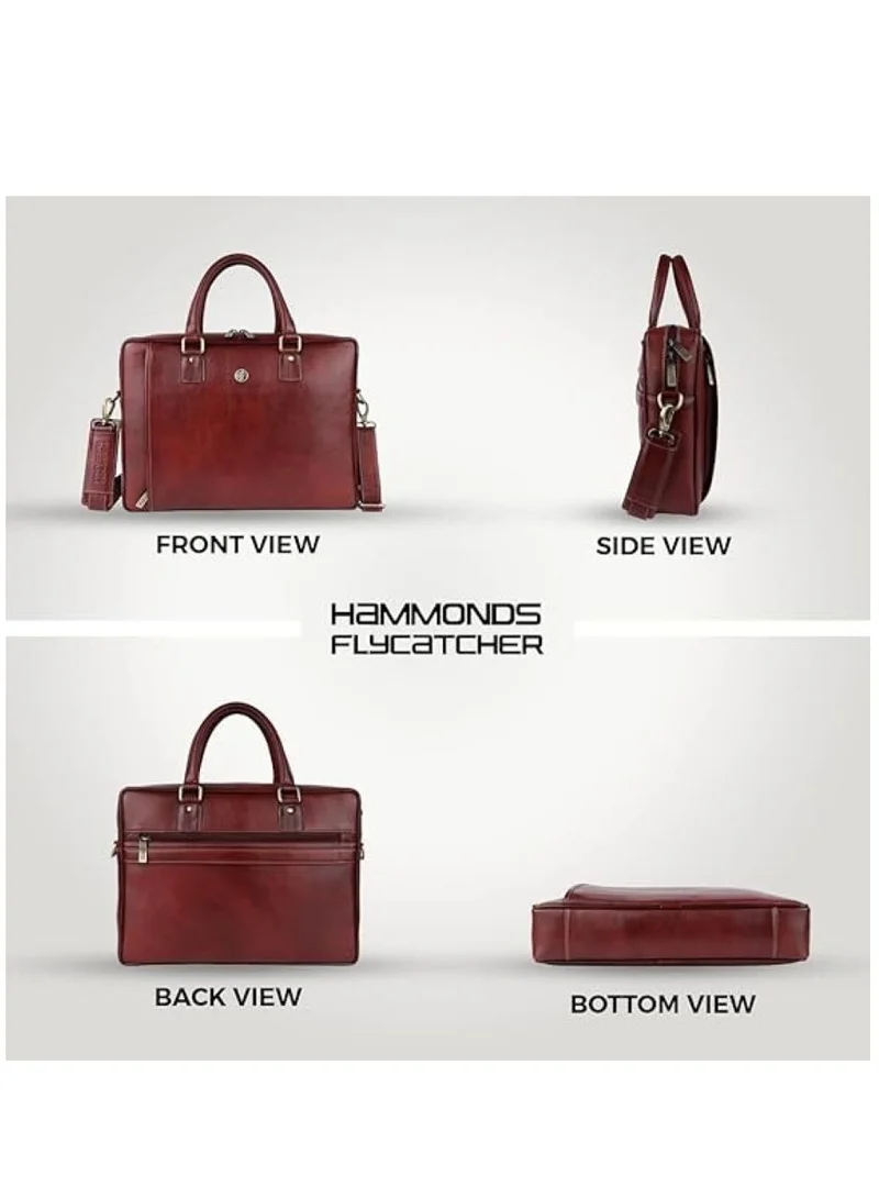 HAMMONDS FLYCATCHER Leather Laptop Bag for Men - Office Bag, Brown - Fits Up to 16 Inch Laptop/MacBook - Shoulder Straps - Laptop Messenger Bag