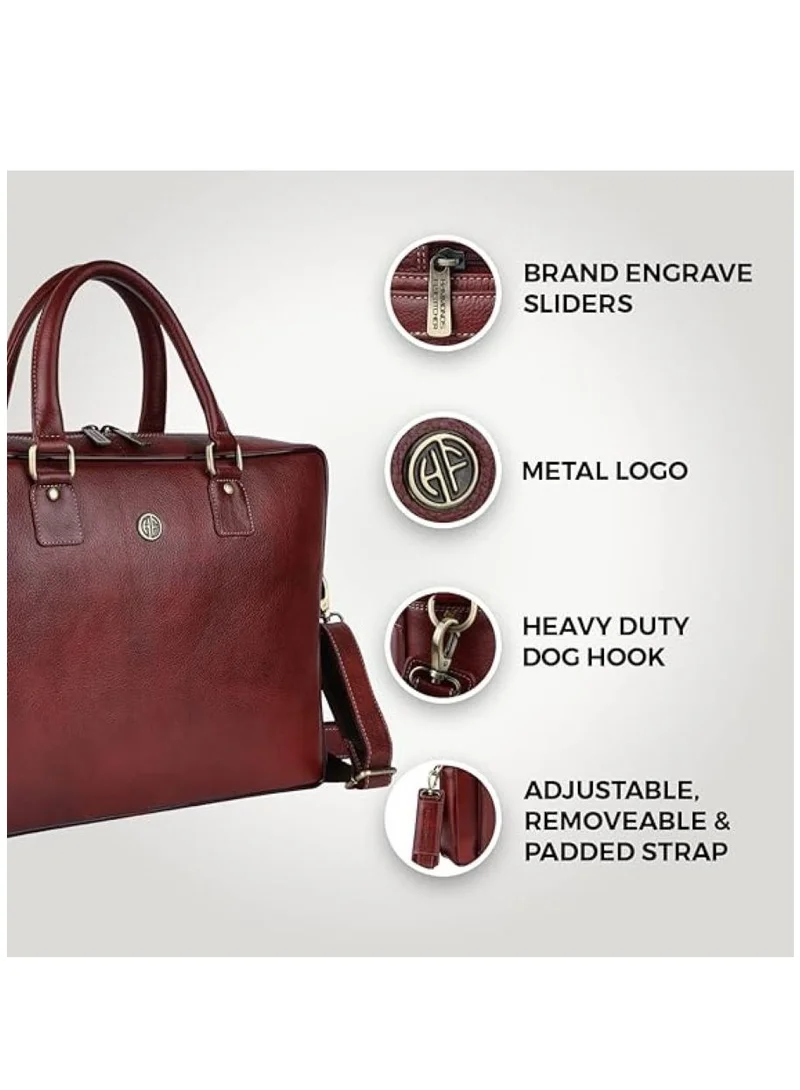 Hammonds Flycatcher  Leather Laptop Bag for Men - Office Bag, Brown - Fits Up to 16 Inch Laptop/MacBook - Shoulder Straps - Laptop Messenger Bag  | Best Price UAE