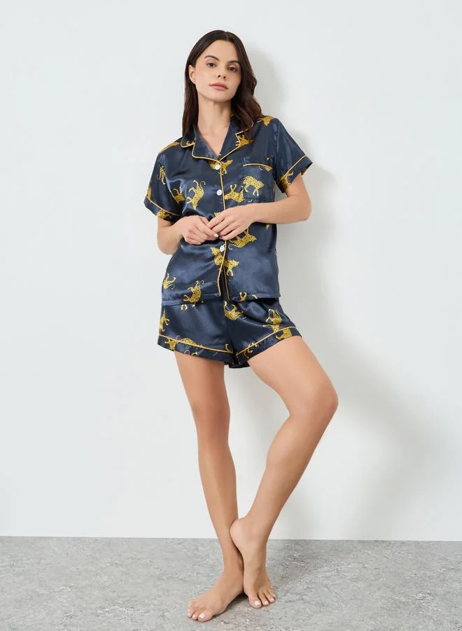 تايك تو مجموعة من شورت وبلوزة بطبعة فهد