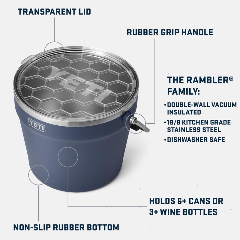 YETI YETI Rambler Beverage Bucket, Double-Wall Vacuum Insulated Ice Bucket with Lid, Navy  - Image 2
