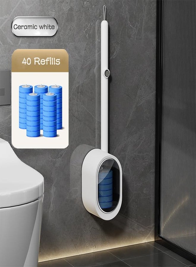LUOMRTAN Disposable Toilet Brush with 40 Refill Heads and Holder- Includes Storage Caddy&Toilet Bowl Wand, Wall-Mount Scrubbing Toilet Brush Bathroom Cleaning Kit (1 Wand+40 Refills) - Image 2