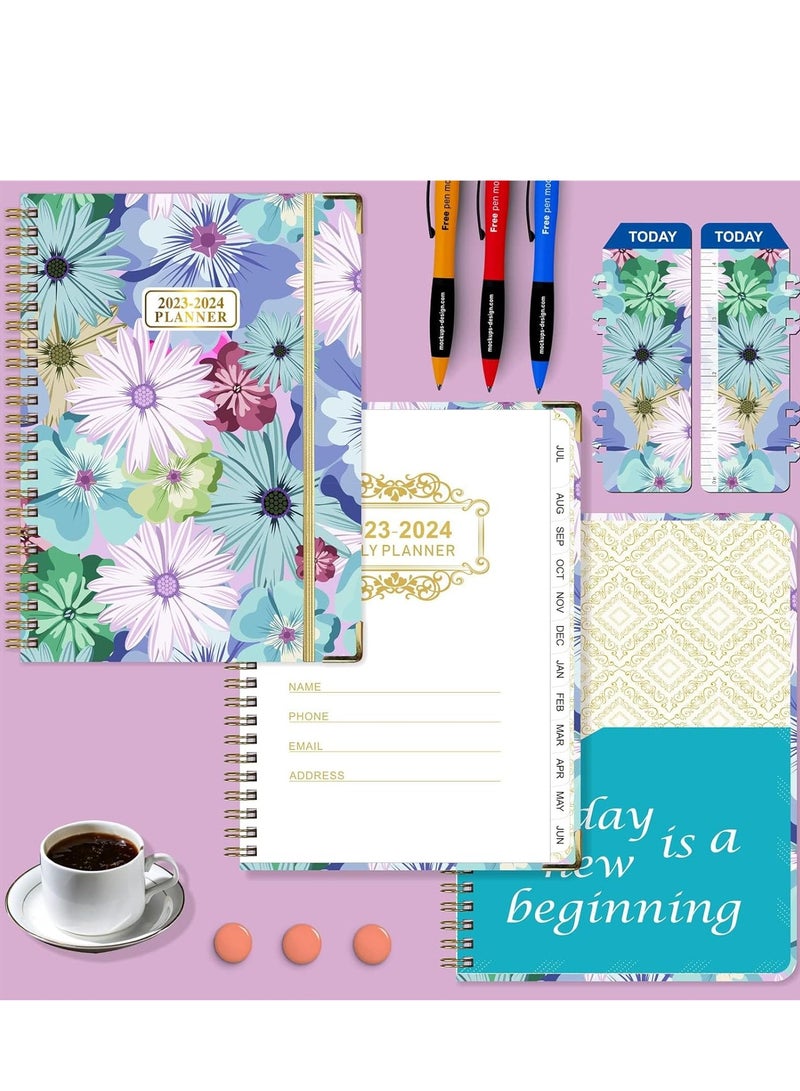 KASTWAVE Spiral Notebook for Work, Hourly Planner from January 2024 - December 2024, Notebook Thick Paper, Bookmark, Stickers, Note Set and Inner Pocket, Elastic Closure - Image 3