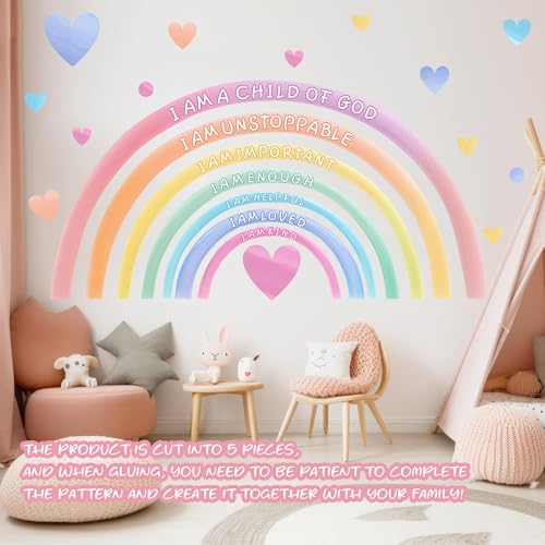 HATARU Large Rainbow Wall Decals Peel and Stick Pastel Kids Nursery Wall Decor Stickers Boho Inspirational Wall Decals for Girls Bedroom Rainbow Art Murals for Baby Room Playroom Toddler Home Decoration - Image 3