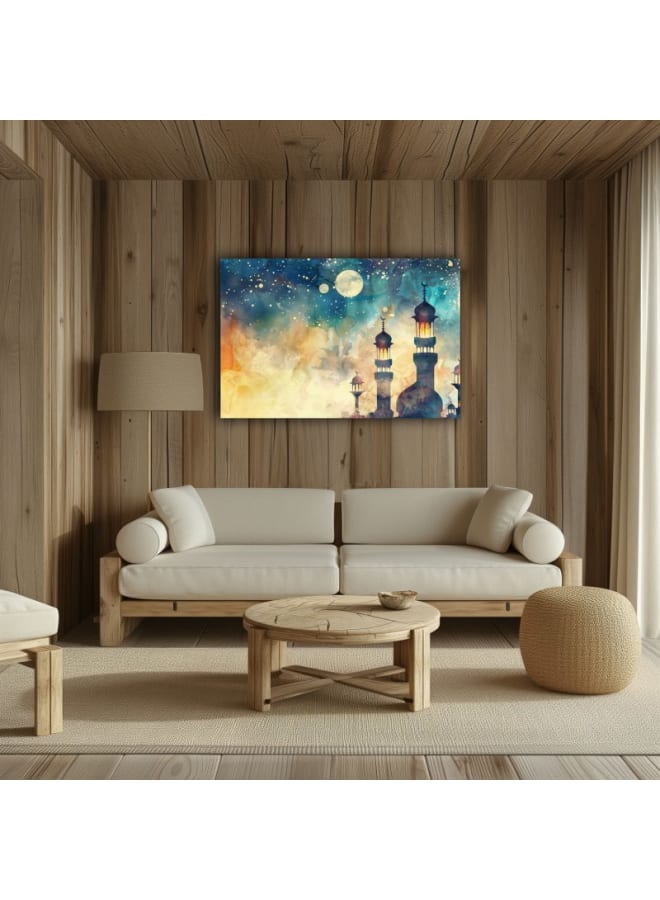 هوم جاليري لوحة فنية جدارية مطبوعة على قماش هلال ملون لعيد الأضحى المبارك - Image 4