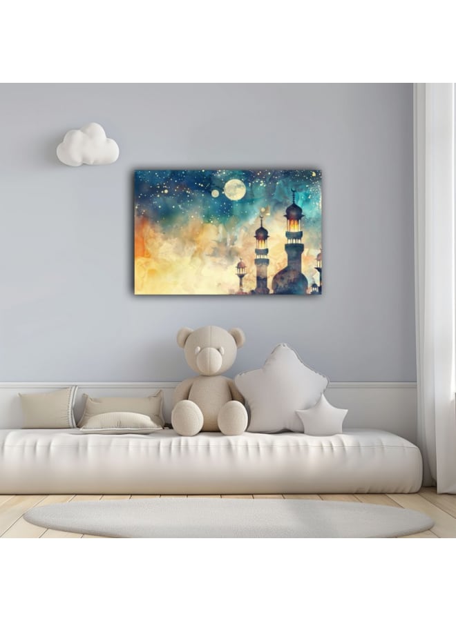 هوم جاليري لوحة فنية جدارية مطبوعة على قماش هلال ملون لعيد الأضحى المبارك - Image 1