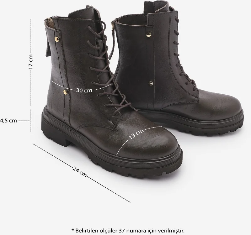 MARJIN Women's Back Zippered Stud Detailed Thick Sole Combat Boots Likesta