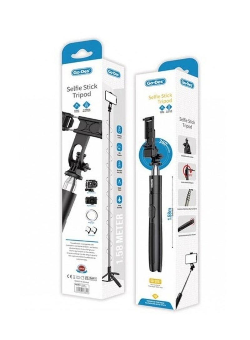 GO-DES Selfie Stick Tripod with Wireless Control – Extendable & Telescopic Phone Holder Stand for Outdoor Photography – 360° Adjustable, Lightweight & Portable – Bluetooth Remote for Hands-Free Selfies, Group Photos & Video Recording - Image 4