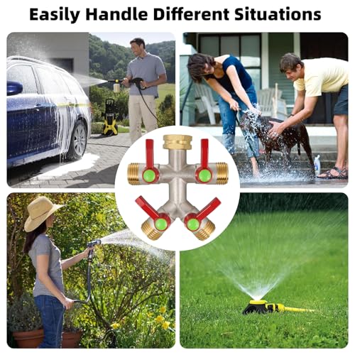 DINGBAI Hose Splitter 4 Way, High Flow Garden Hose Splitter, 3/4” Ght Inlet Brass Heavy Duty Hose Converter, Full Flow water 4 Way Faucet hose splitter, Long Handle Hose Valve Large Outlet. - Image 3