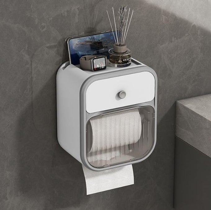 MODERN PUNCHFREE WALLMOUNTED TISSUE HOLDER LUXURY TOILET PAPER STORAGE BOX WITH SEAMLESS ADHESIVE NODRILL POLISHED PLASTIC DESIGN FOR BATHROOM