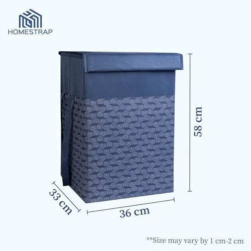 HomeStrap Printed Foldable Laundry Bag/Bin Basket With Lid With Front Handle (75 Litres | Navy Blue)(Polypropylene), 59 cm, 35.6X35.6 cm - Image 2