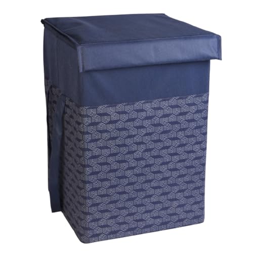 HomeStrap Printed Foldable Laundry Bag/Bin Basket With Lid With Front Handle (75 Litres | Navy Blue)(Polypropylene), 59 cm, 35.6X35.6 cm - Image 1