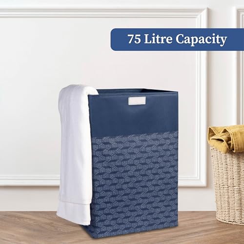 HomeStrap Printed Foldable Laundry Bag/Bin Basket With Lid With Front Handle (75 Litres | Navy Blue)(Polypropylene), 59 cm, 35.6X35.6 cm - Image 3