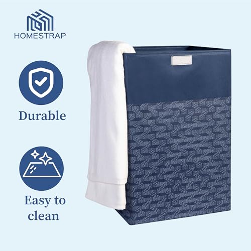 HomeStrap Printed Foldable Laundry Bag/Bin Basket With Lid With Front Handle (75 Litres | Navy Blue)(Polypropylene), 59 cm, 35.6X35.6 cm - Image 5