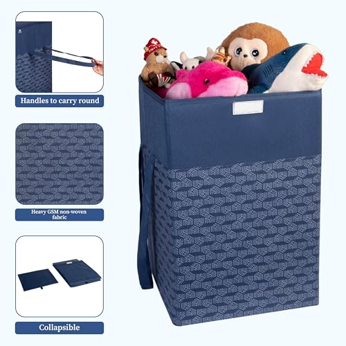 HomeStrap Printed Foldable Laundry Bag/Bin Basket With Lid With Front Handle (75 Litres | Navy Blue)(Polypropylene), 59 cm, 35.6X35.6 cm - Image 4