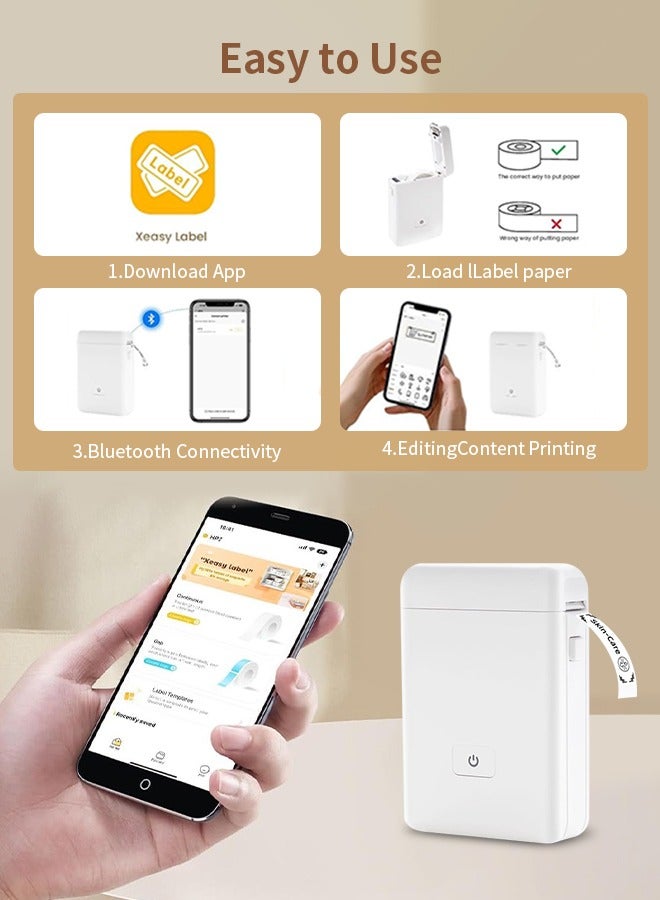 Wireless Label Printer, Inkless Thermal Maker with 1 Roll 15*30mm White Tape, Smart and Portable
