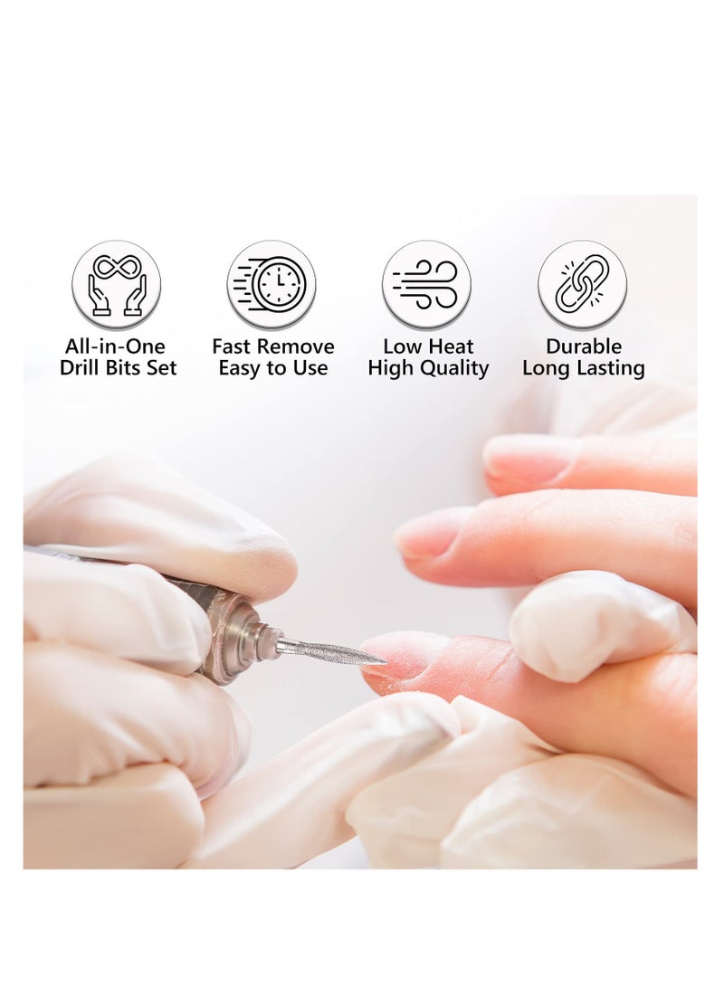 طقم رؤوس مثقاب الأظافر، 14 قطعة احترافية من أدوات الحفر الماسية لإزالة الجلد حول الأظافر، مجموعة رؤوس بحجم 3/32" لأدوات تجميل الأظافر وإزالة الأظافر الصناعية. - Image 2