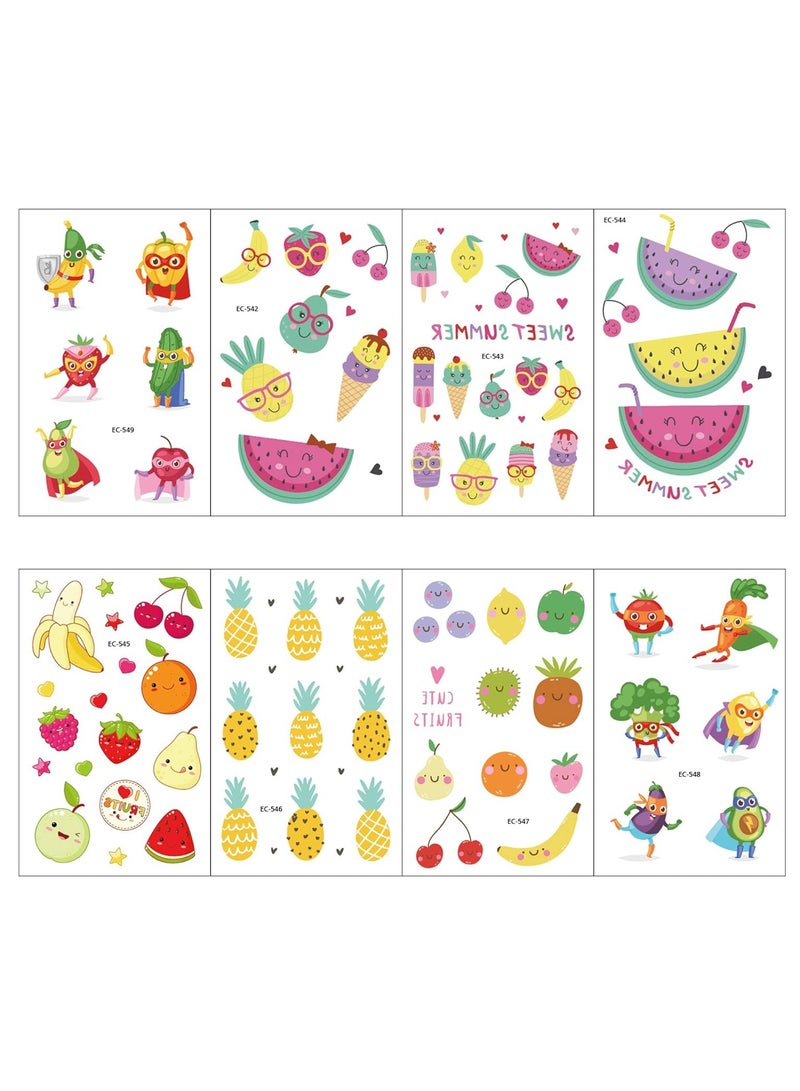 قوس قزح أورينبو 20 ورقة وشم مؤقت للأطفال ملصقات وشم وهمية مقاومة للماء للبنات والأولاد وشم الوحوش والفواكه وشم كرتوني صيفي وزخارف حفلات أعياد الميلاد وهدايا الحفلات 200 قطعة - Image 4