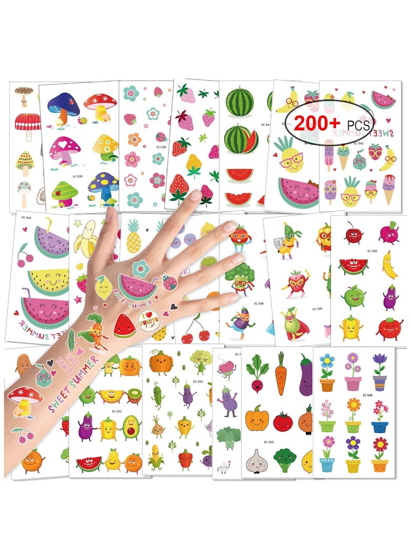 قوس قزح أورينبو 20 ورقة وشم مؤقت للأطفال ملصقات وشم وهمية مقاومة للماء للبنات والأولاد وشم الوحوش والفواكه وشم كرتوني صيفي وزخارف حفلات أعياد الميلاد وهدايا الحفلات 200 قطعة - Image 2