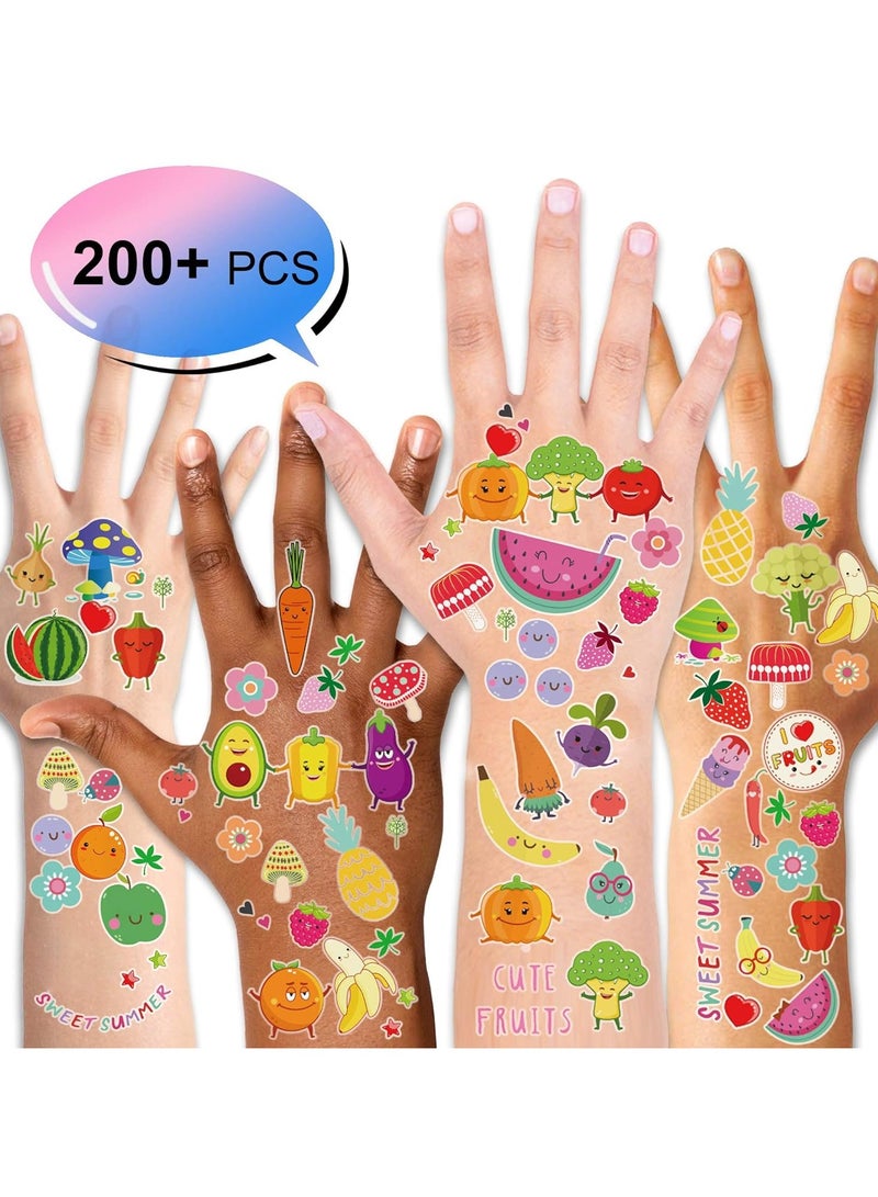 قوس قزح أورينبو 20 ورقة وشم مؤقت للأطفال ملصقات وشم وهمية مقاومة للماء للبنات والأولاد وشم الوحوش والفواكه وشم كرتوني صيفي وزخارف حفلات أعياد الميلاد وهدايا الحفلات 200 قطعة - Image 1