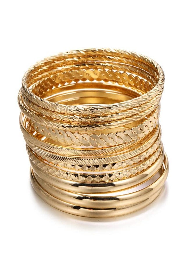 Pingyongchang Bohemian Gold Bangle Bracelets Set for Women - Multi Layer Stackable Textured Bracelet Retro Indian Chunky Cable Twisted Wristband for Women Best Friend Wedding Bridal Birthday Party Gift-D - Image 1
