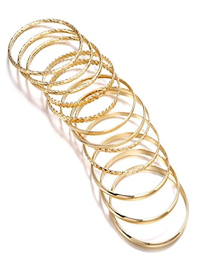 Pingyongchang Bohemian Gold Bangle Bracelets Set for Women - Multi Layer Stackable Textured Bracelet Retro Indian Chunky Cable Twisted Wristband for Women Best Friend Wedding Bridal Birthday Party Gift-D - Image 2
