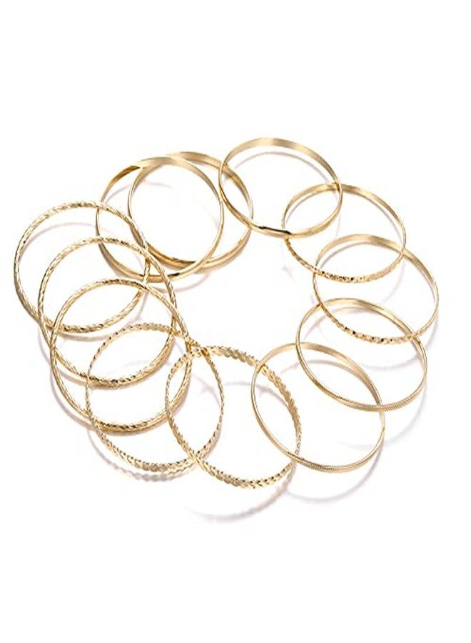 Pingyongchang Bohemian Gold Bangle Bracelets Set for Women - Multi Layer Stackable Textured Bracelet Retro Indian Chunky Cable Twisted Wristband for Women Best Friend Wedding Bridal Birthday Party Gift-D - Image 3