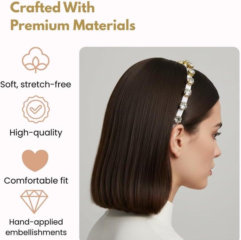 Glitters مجموعة أربطة شعر لؤلؤ كريستال لامع - مجموعة مكونة من 5 قطع فاخرة مع أحجار الراين والساتان - Image 4