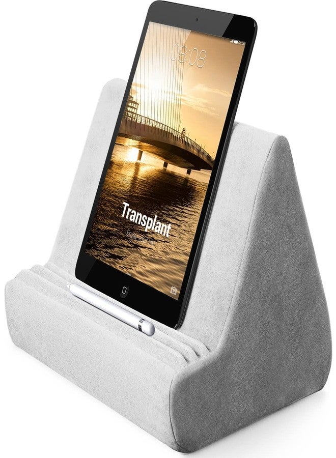 BZVV Soft Tablet Stand Pillow with Pocket,Tablet Cushion Stand,Adjustable 3 Viewing Angle,Lazy Holder Stand for Bed Sofa,Compatible with iPads Tablets eReaders Smartphones Books Magazines (Light Grey)… - Image 1