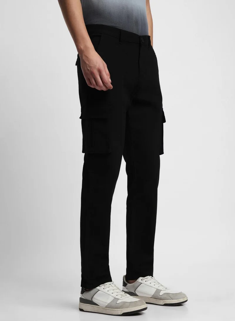 Dennis Lingo Men's Black 100% Cotton Solid Pattern Full Length Slim Fit Trouser