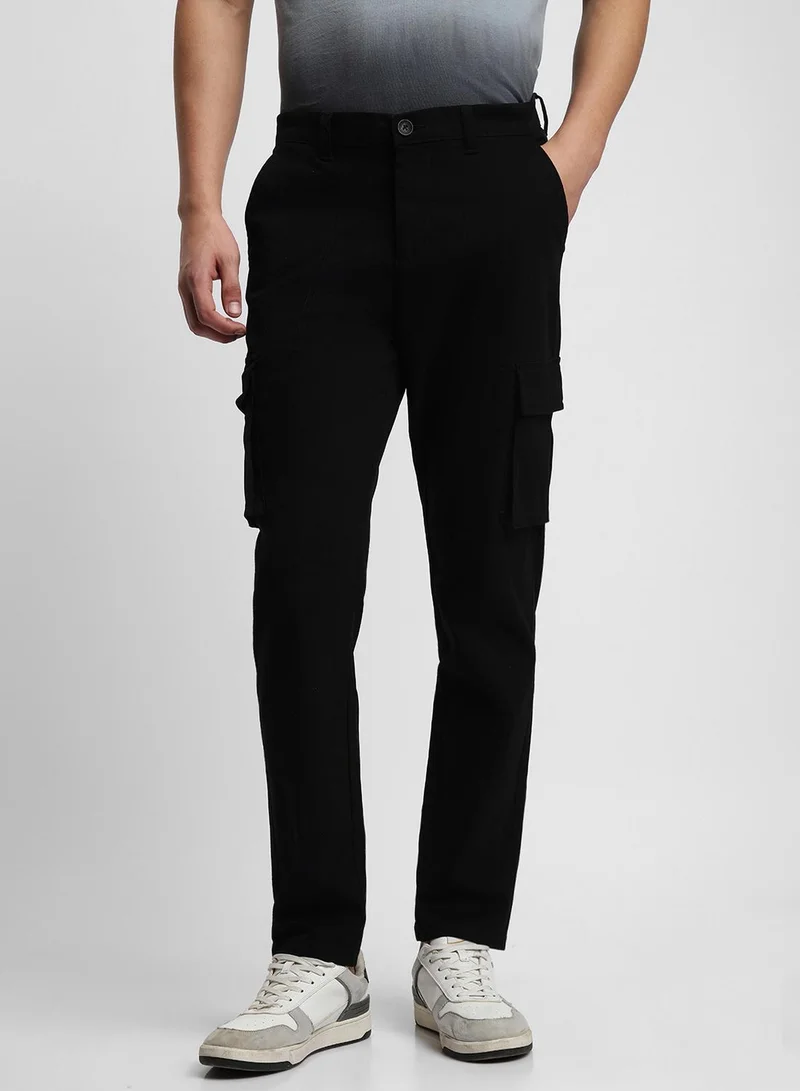 Dennis Lingo Men's Black 100% Cotton Solid Pattern Full Length Slim Fit Trouser
