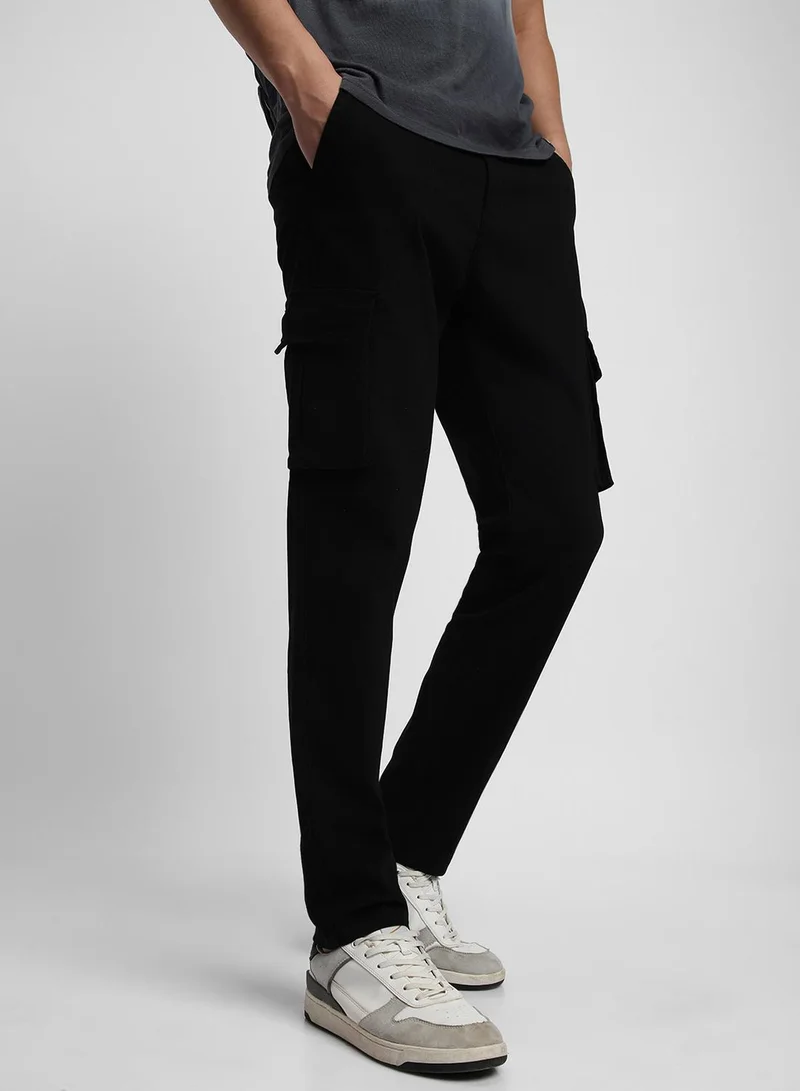 Dennis Lingo Men's Black 100% Cotton Solid Pattern Full Length Slim Fit Trouser