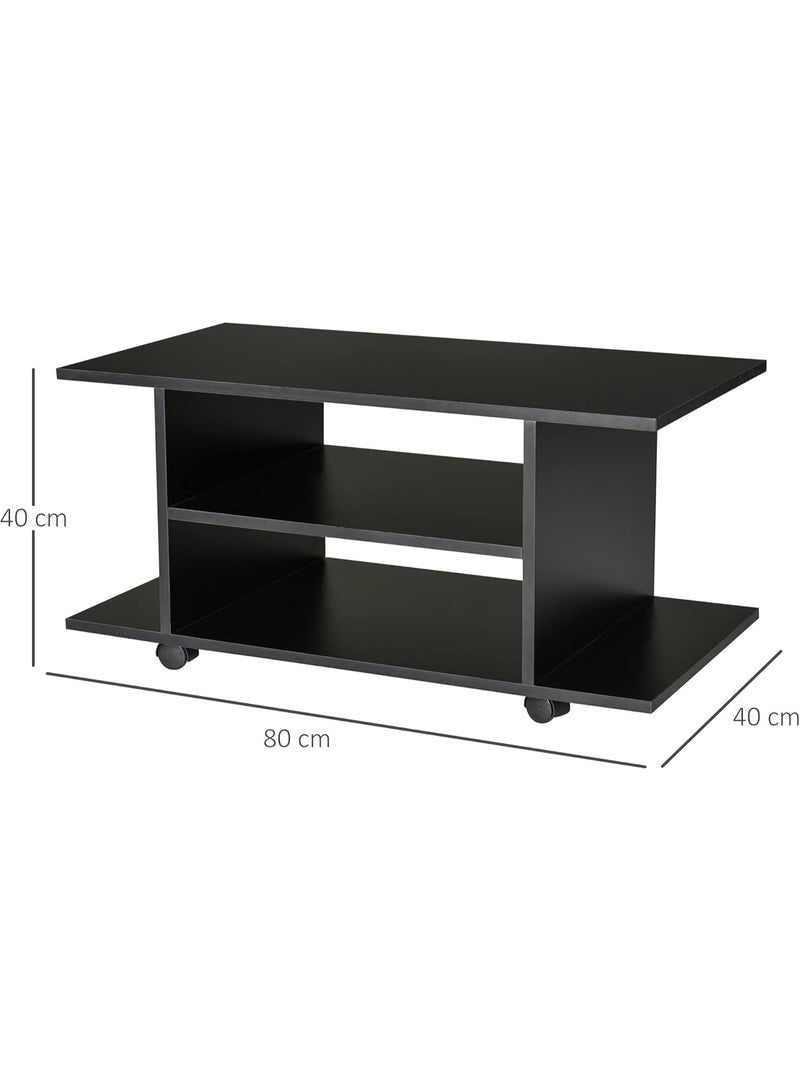 HOMCOM TV Unit Low Table with Wheels Particle Panels Black - Image 3