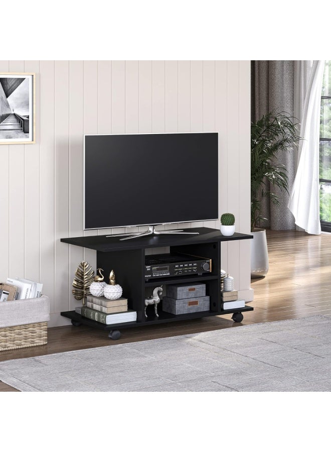 HOMCOM TV Unit Low Table with Wheels Particle Panels Black - Image 2