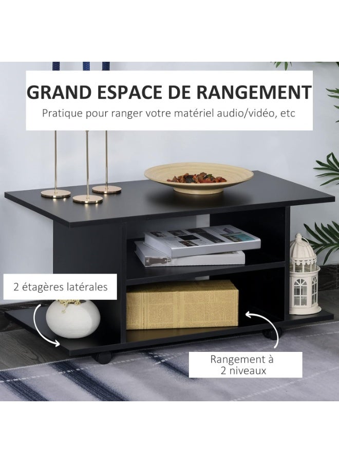 HOMCOM TV Unit Low Table with Wheels Particle Panels Black - Image 4