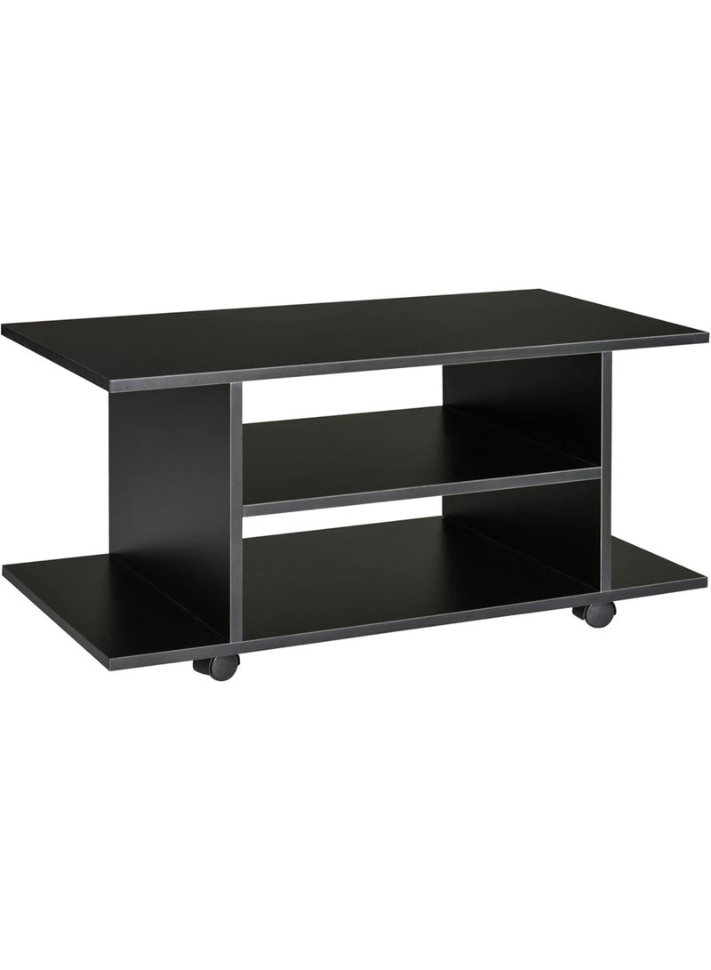 HOMCOM TV Unit Low Table with Wheels Particle Panels Black - Image 1