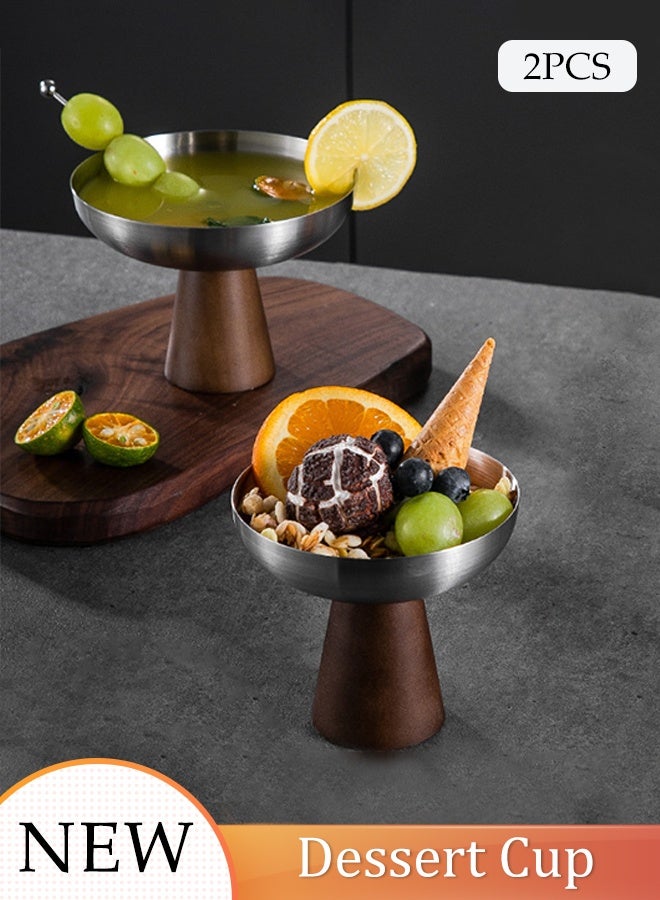 DUNISO 2 قطع كوب حلوى من الفولاذ المقاوم للصدأ بتصميم عالي القدم وعاء حلوى أنيق لطبق موس للحلويات والسلطات حامل طبق فواكه للزينة حامل عرض الحلوى صينية فواكه لتزيين الطاولة - Image 1