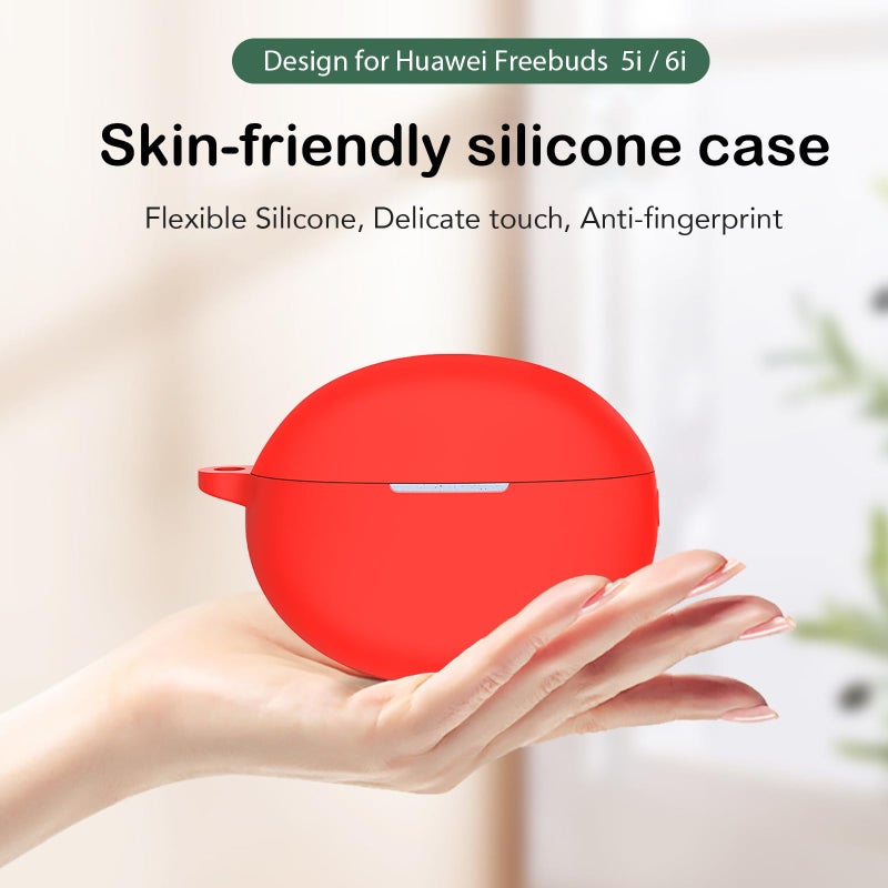 USTIYA Case for Huawei Freebuds 5i 2022 and Freebuds 6i 2024 Case Silicone Protective Silicone Cover with Keychain Carabiner Headphone Accessories (Red) - Image 5