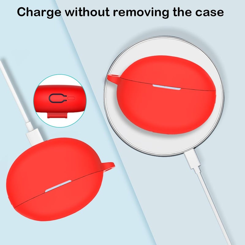 USTIYA Case for Huawei Freebuds 5i 2022 and Freebuds 6i 2024 Case Silicone Protective Silicone Cover with Keychain Carabiner Headphone Accessories (Red) - Image 2