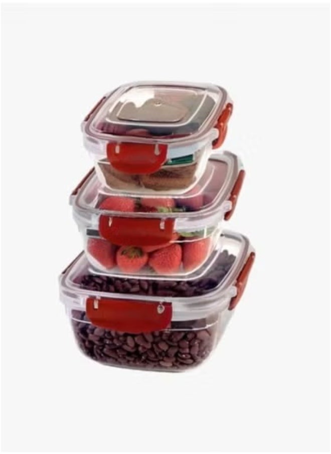 Generic - Set of 3 Plastic Food Storage Containers with Airtight Lid for Meal Prep and Storage in Different Sizes (400ml - 800ml - 1400ml) Multicolor - Image 1