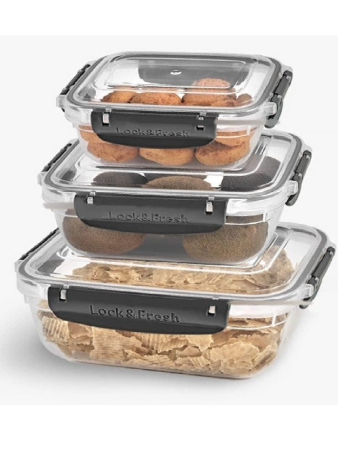 Generic - Set of 3 Plastic Food Storage Containers with Airtight Lid for Meal Prep and Storage in Different Sizes (400ml - 800ml - 1400ml) Multicolor - Image 1