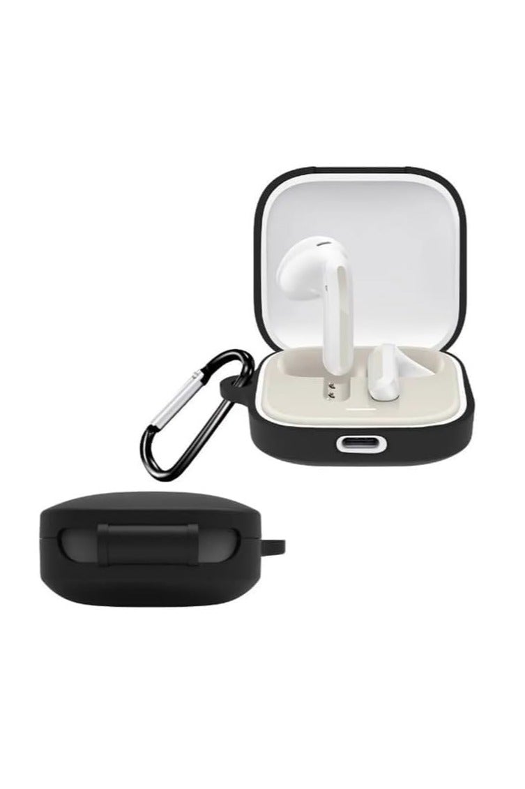 Silicone Cover Case Compatible with Redmi Buds 6 Active Portable Protective Case Cover With Keychain For Redmi Buds 6 Active (Black) - Image 1