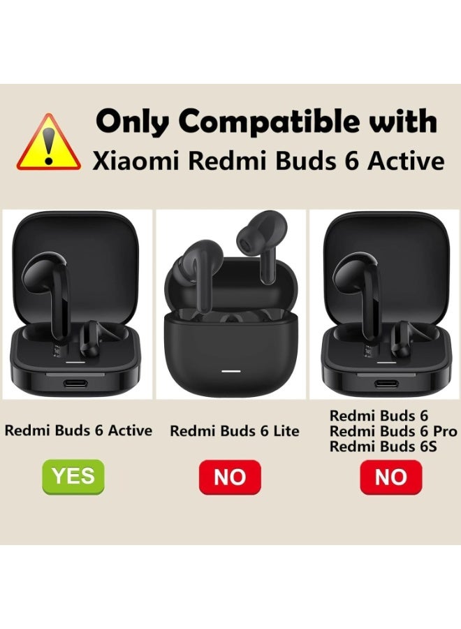Silicone Cover Case Compatible with Redmi Buds 6 Active Portable Protective Case Cover With Keychain For Redmi Buds 6 Active (Black) - Image 3