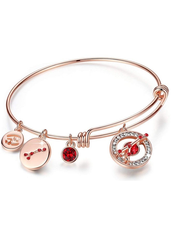 Leafael Superstar Cancer Zodiac Expandable Bangle Bracelet Made With Premium Crystals Horoscope Constellation June July Birthstone Light Siam Red Jewelry Rose Gold Plated 7 - Image 1