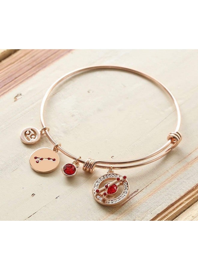 Leafael Superstar Cancer Zodiac Expandable Bangle Bracelet Made With Premium Crystals Horoscope Constellation June July Birthstone Light Siam Red Jewelry Rose Gold Plated 7 - Image 3